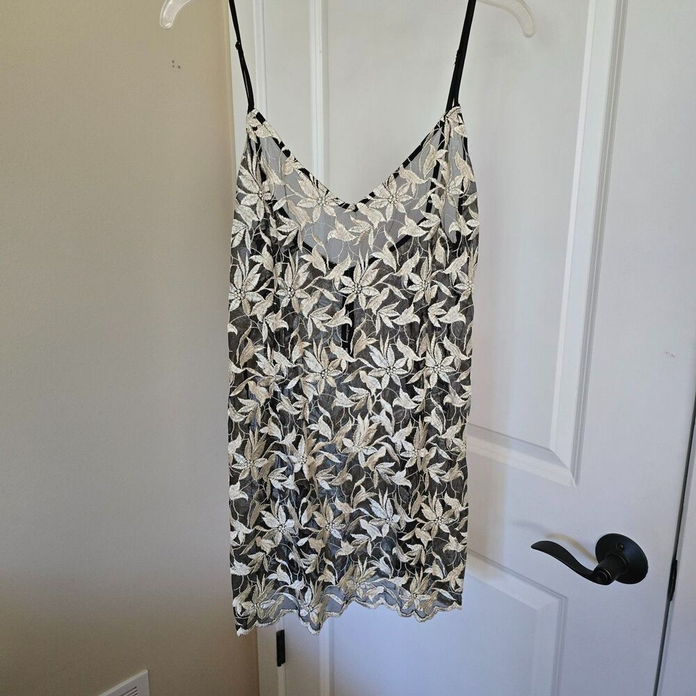 Vintage Victoria's Secret Black Sliver Lace Baby doll Slip Sz Large